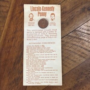 Lincoln Kennedy Penny 1974 Cent on Info Card Astonishing Coincidences